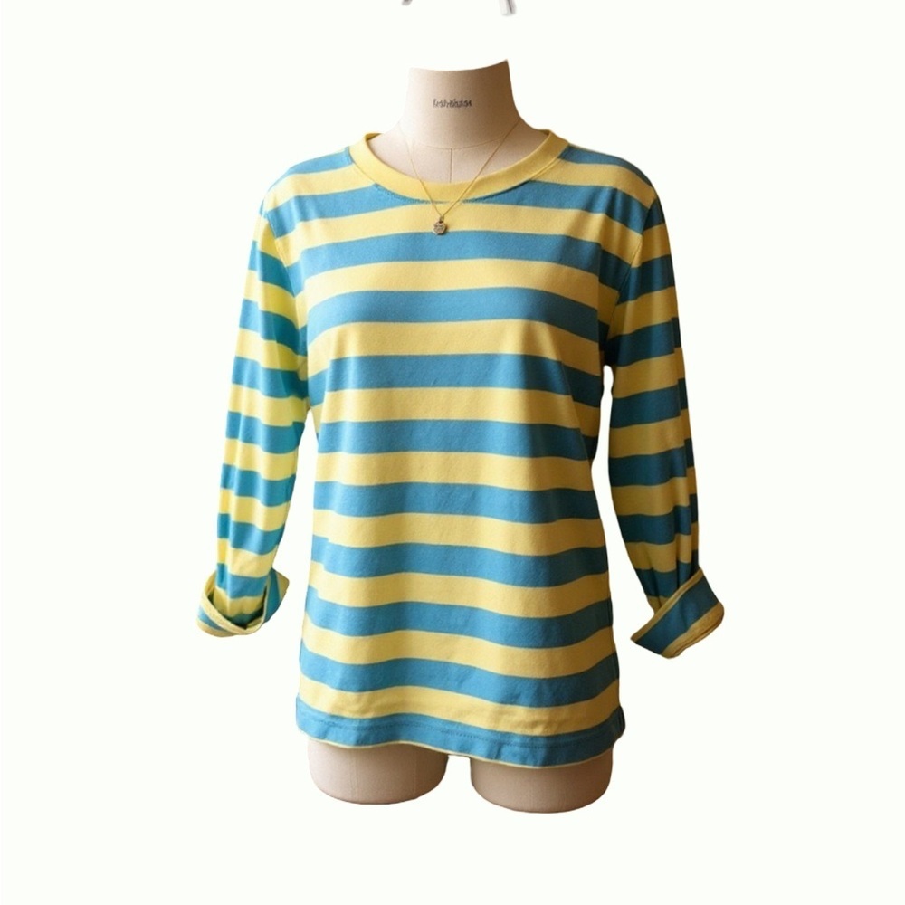Lands End Striped Yellow and Blue Long Sleeve Shirt